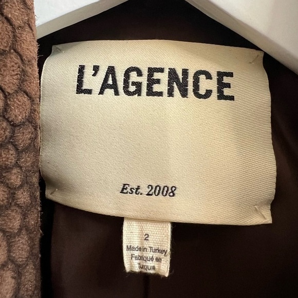 L'AGENCE Kenzie Double Breasted Lambskin Leather Snake Print Blazer Brown Size 2 - Picture 11 of 16